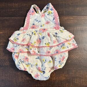 Joie Baby Floral Ruffle Pinafore Romper Pink Blue 3-6M